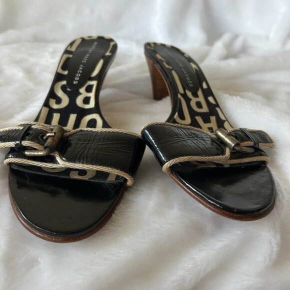 Marc by Marc Jacobs Sandals Womens 36.5 Made in Italy VTG Leather Black Tan - Picture 3 of 9